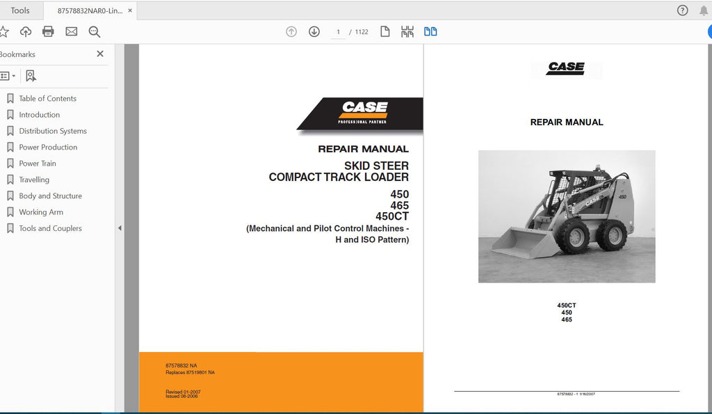 CASE IH TRACTOR 450, 465 SKID STEER, 450CT COMPACT TRACK LOADER SERVICE MANUAL 87578832NAR0 - PDF FILE