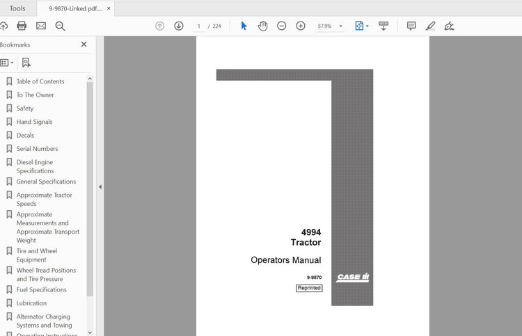 CASE IH TRACTOR 4994 OPERATOR’S MANUAL 9-9870 - PDF FILE