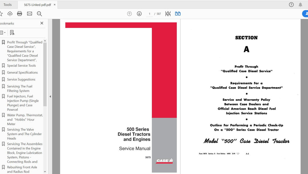 CASE IH TRACTOR 500, 600, 900 DIESEL TRACTOR ENGINES SERVICE MANUAL 5675 - PDF FILE
