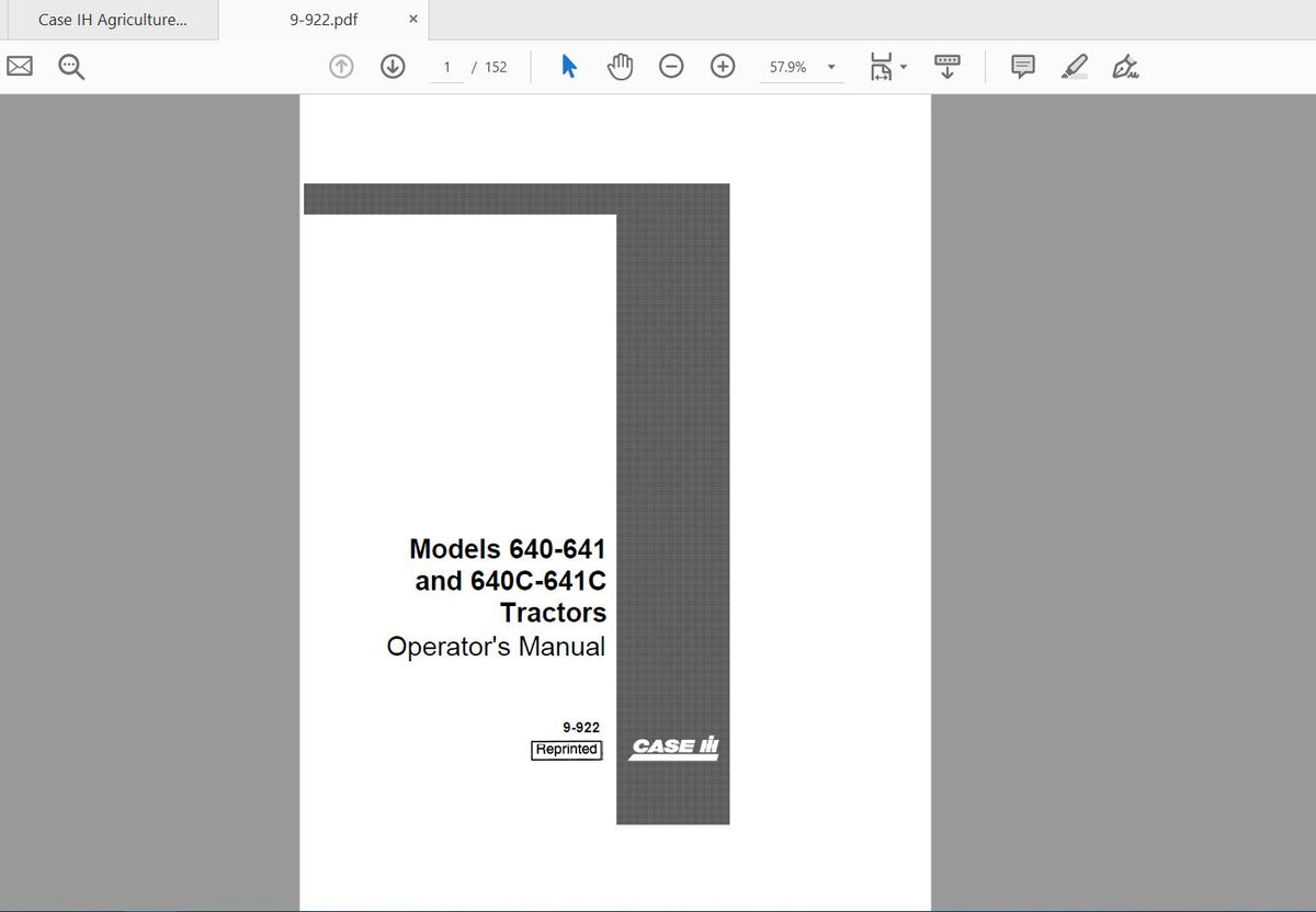 CASE IH Tractor 640, 641, 640C, 641C Gasoline Operator’s Manual 9-922 - PDF File