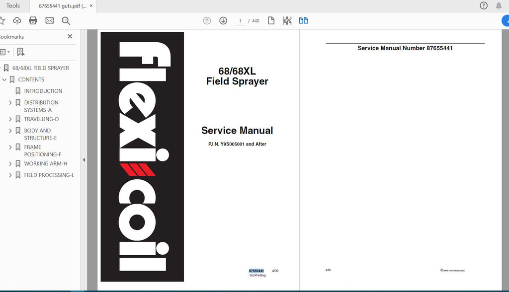 CASE IH TRACTOR 6868XL FIELD SPRAYER SERVICE MANUAL 87655441 - PDF FILE