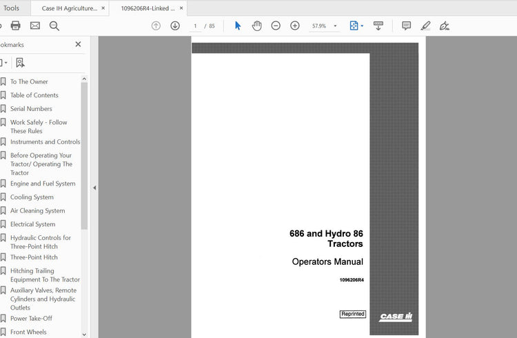 CASE IH Tractor 686 Gear Drive, 86 Hydro Operator’s Manual 1096206R4 – PDF File