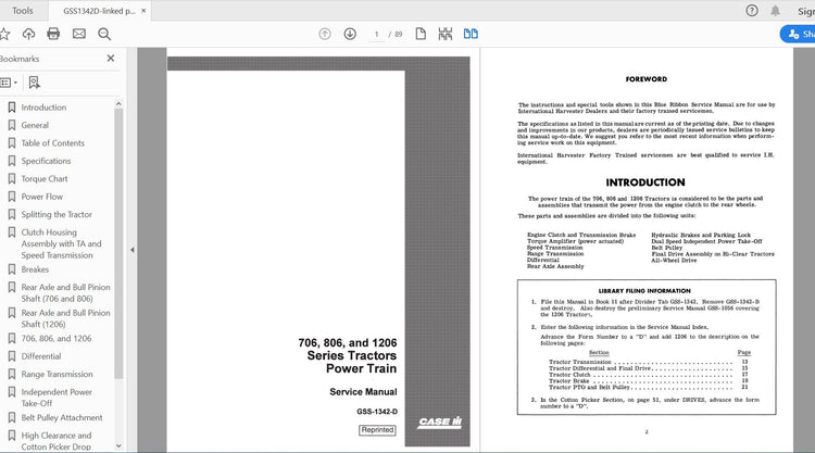 CASE IH TRACTOR 706 806 1206 POWER TRAIN SERVICE MANUAL GSS1342D - PDF DFILE
