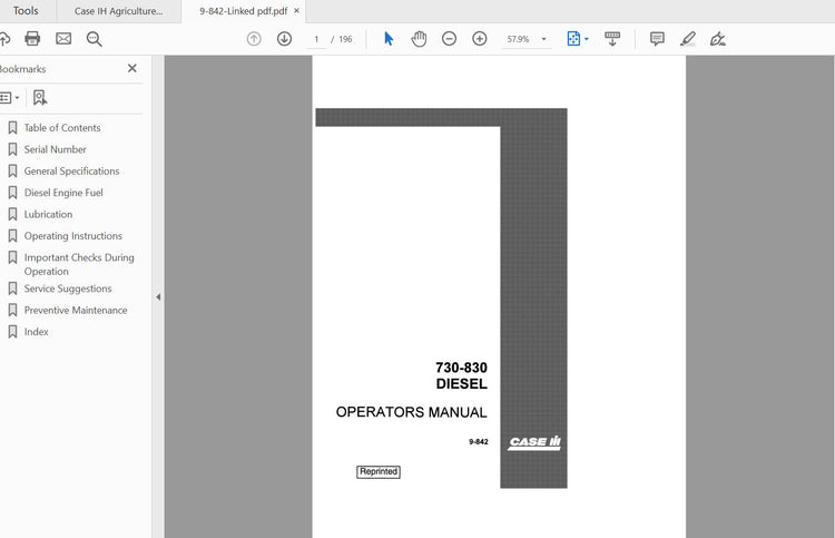 CASE IH Tractor 730 830 Series Diesel Wheel Tractor Dual Range Drive Operator’s Manual 9-842 PDF