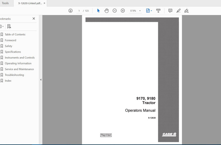 CASE IH TRACTOR 9170, 9180 - 9-12630 OPERATOR’S MANUAL - PDF FILE