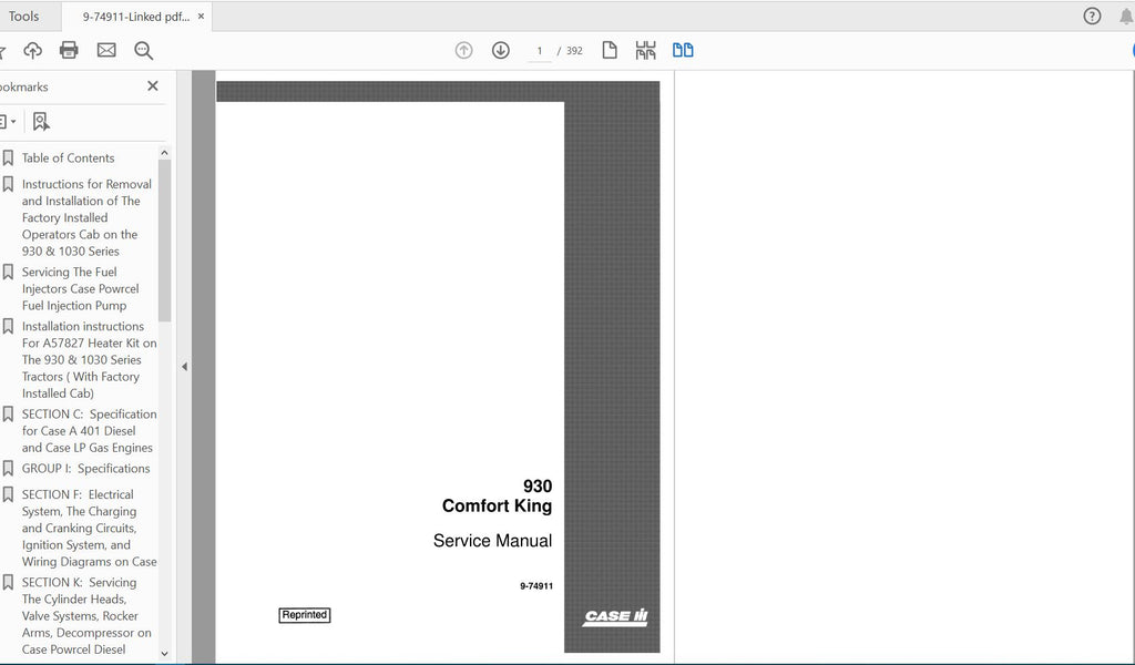 CASE IH TRACTOR 930 SERIES SERVICE MANUAL 9-74911 - PDF FILE
