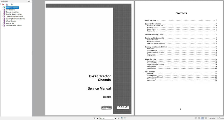 CASE IH TRACTOR CHASSIS B-275 SERVICE MANUAL GSS1241 - PDF FILE