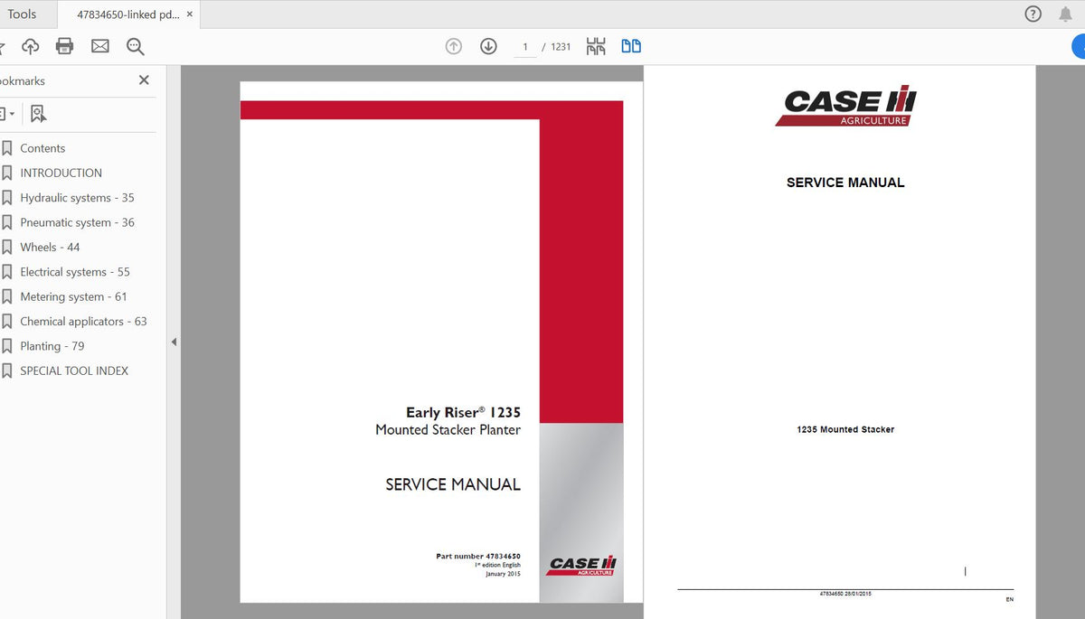 CASE IH TRACTOR COMPLETE – EARLY RISER 1235 MOUNTED STACKER PLANTER SERVICE MANUAL 47834650 - PDF FILE