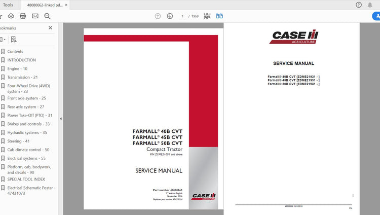 CASE IH TRACTOR COMPLETE – FARMALL 40B CVT, FARMALL 45B COMPLETE – FARMALL 40B CVT, FARMALL 45B SERVICE MANUAL 48080062 - PDF FILE