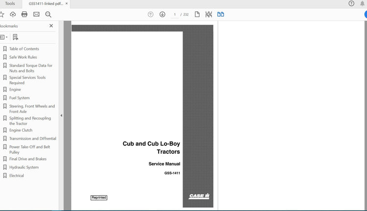 CASE IH Tractor CUB, CUB Lo-Boy Farmall Service Manual GSS1411 – PDF File