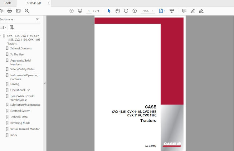 CASE IH Tractor CVX 1135–1195 6-37143 Operator’s Manual PDF