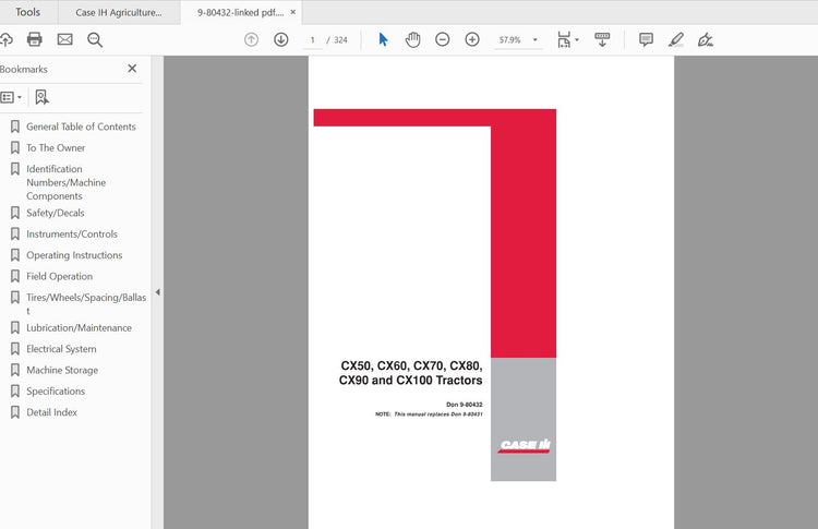 CASE IH CX50-CX100 9-80432 Operator’s Manual PDF