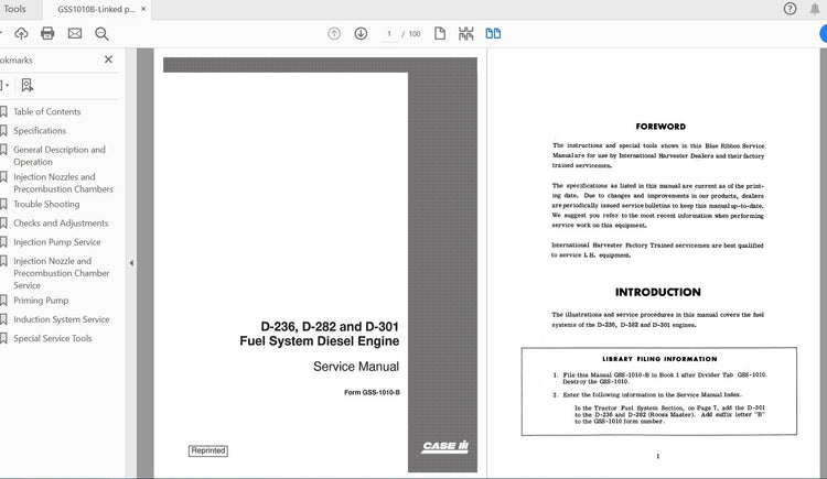 CASE IH Tractor D236 D282 D301 Fuel System Diesel Engine Service Manual GSS1010B – PDF File