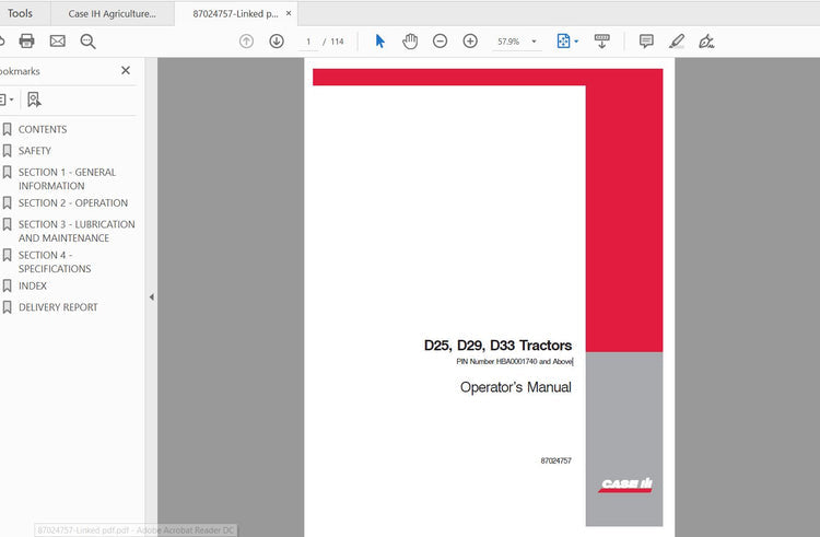 Case IH Tractor D25, D29, D33 87024757 Operator’s Manual PDF