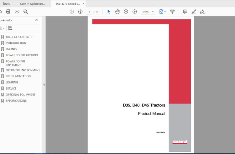 CASE IH TRACTOR D35, D40, D45 COMPACT 86618779 OPERATOR’S MANUAL - PDF FILE