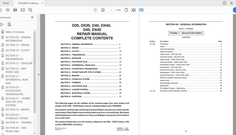 CASE IH TRACTOR D35,DX35,D40,DX40,D45,DX45 SERVICE MANUAL 87622993 - PDF FILE