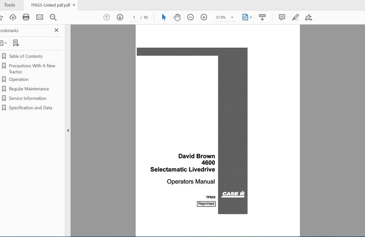 CASE IH TRACTOR DAVID BROWN 4600 SELECTAMATIC LIVEDRIVE TP655 OPERATOR’S MANUAL - PDF FILE