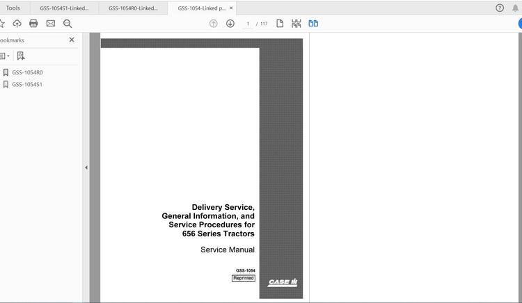 CASE IH TRACTOR DELIVERY SERVICE, GEN INFO, SERVICE PROCEDURES SERVICE MANUAL GSS1054 - PDF FILE
