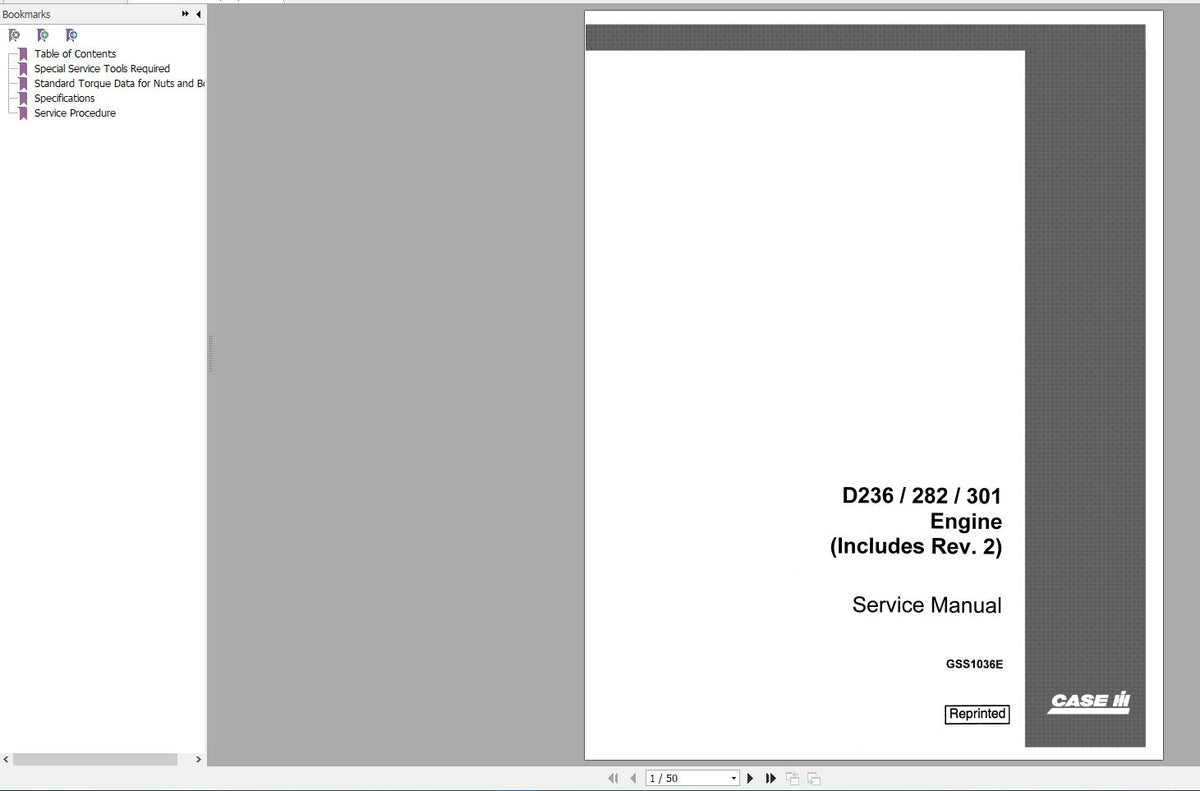 CASE IH TRACTOR ENGINE D236, D282, D301 SERVICE MANUAL GSS1036E - PDF FILE