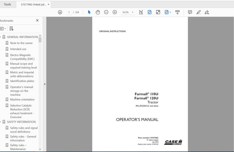 CASE IH TRACTOR FARMALL 110U,120U 51517462 OPERATOR’S MANUAL - PDF FILE