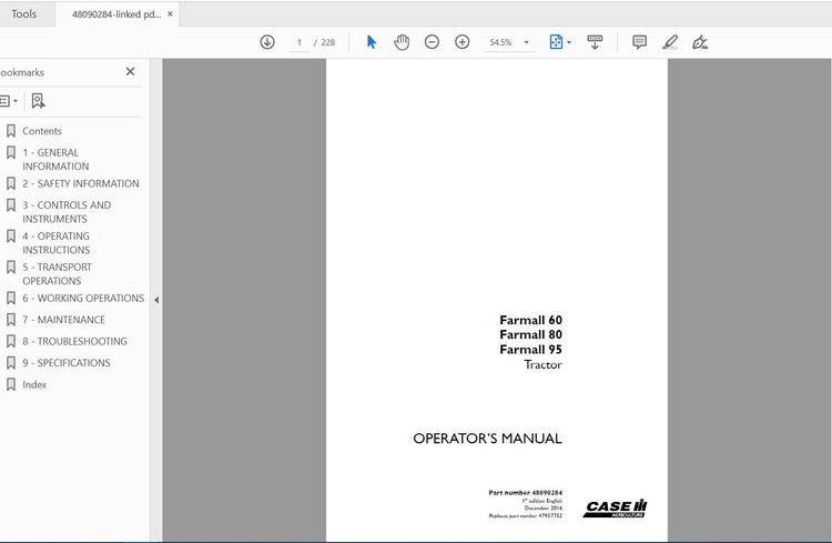 CASE IH Tractor Farmall 60, 80, 95 48090284 Operator’s Manual – PDF File