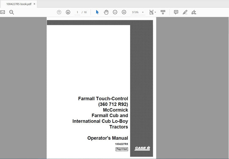 CASE IH TRACTOR FARMALL TOUCH-CONTROL (360 712 R92) 1004227R5 OPERATOR’S MANUAL - PDF FILE