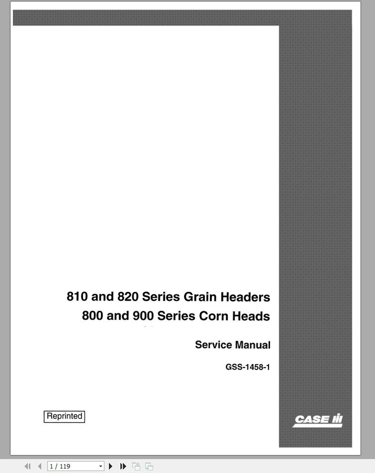CASE IH TRACTOR GRAIN HEADS, CORN HEADS SERVICE MANUAL GSS14581 - PDF FILE
