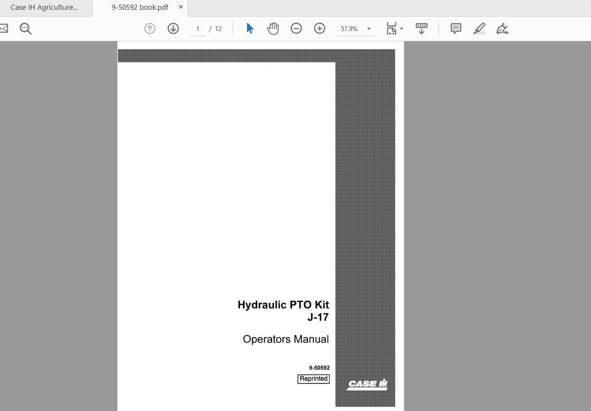 CASE IH TRACTOR HYDRAULIC PTO KIT J17 9-50592 OPERATOR’S MANUAL - PDF FILE