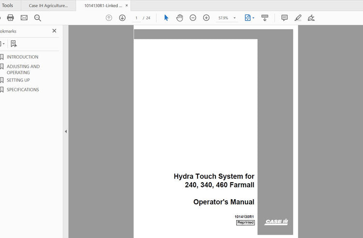 CASE IH TRACTOR HYDRA TOUCH SYSTEM FOR 240,340,460 FARMALL 1014130R1 OPERATOR’S MANUAL - PDF FILE