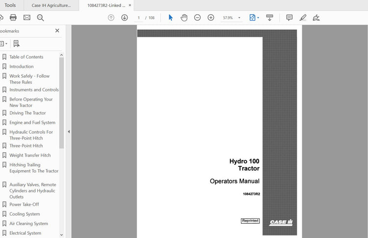CASE IH TRACTOR HYDRO 100 1084273R2 OPERATOR’S MANUAL - PDF FILE