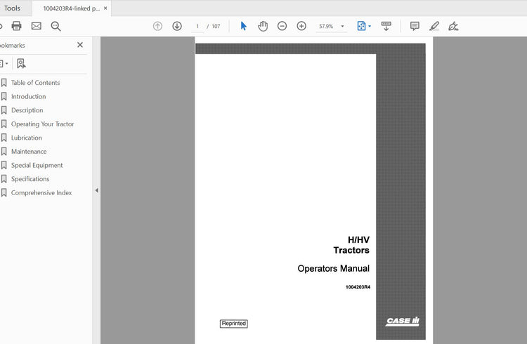 CASE IH TRACTOR H/HV 1004203R4 OPERATOR’S MANUAL - PDF FILE