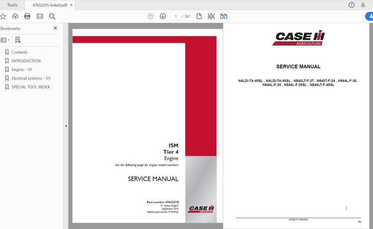CASE IH Tractor ISM Tier 4 Engine Service Manual 47632275 - PDF File