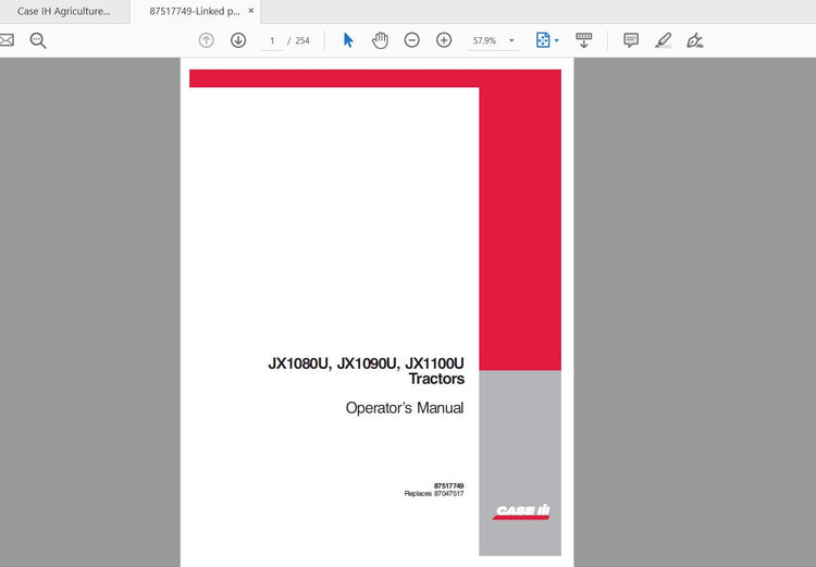 CASE IH TRACTOR JX1080U, JX1090U, JX1100U 87517749 OPERATOR’S MANUAL - PDF FILE