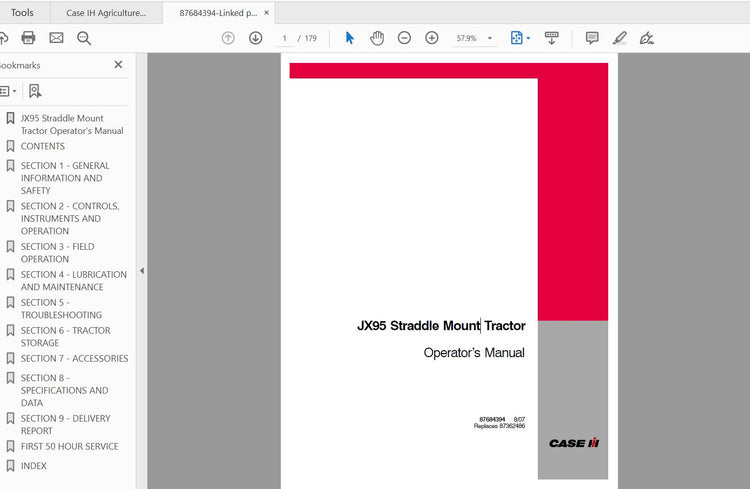 CASE IH TRACTOR JX95 STRADDLE MOUNT 87684394 OPERATOR’S MANUAL - PDF FILE