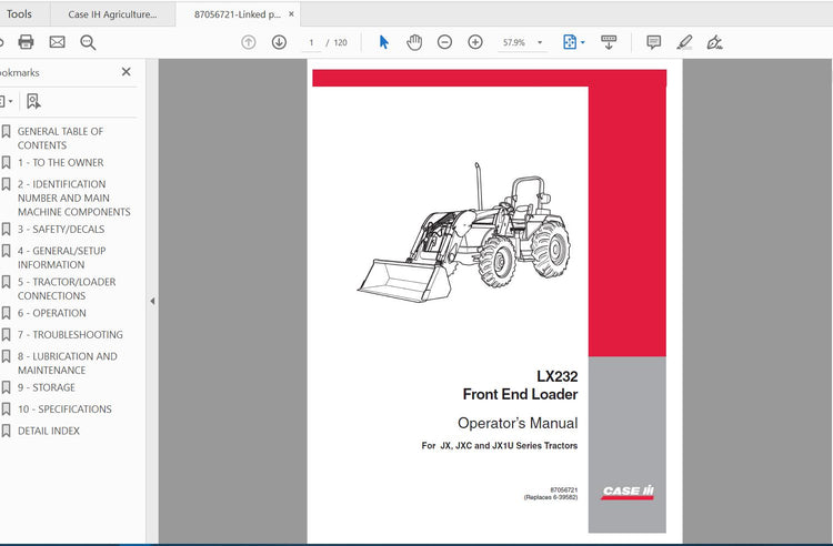 CASE IH TRACTOR LX232 FRONT END LOADER 87056721 OPERATOR’S MANUAL - PDF FILE