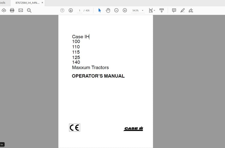 CASE IH TRACTOR MAXXUM 100,110,115,125,140 87672064 OPERATOR’S MANUAL - PDF FILE