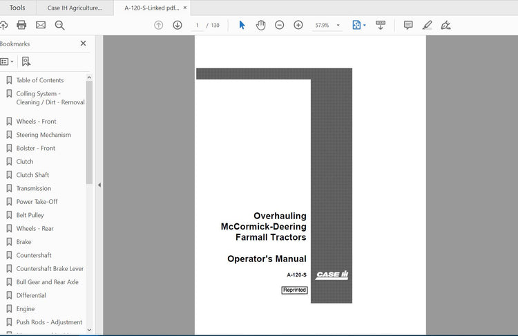 CASE IH TRACTOR MCCORMICK-DEERING FARMALL A-120-S OPERATOR’S MANUAL - PDF FILE