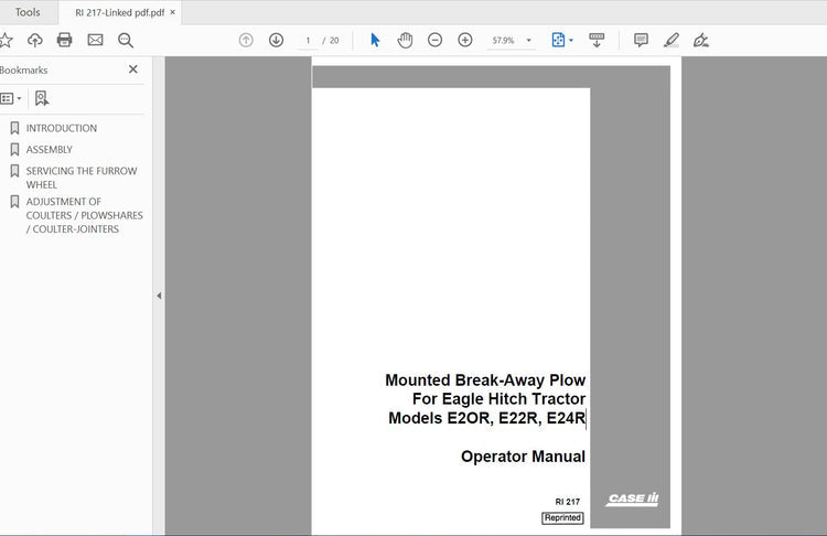 CASE IH TRACTOR MOUNTED BREAK-AWAY PLOW E2OR, E22R, E24R RI 217 OPERATOR’S MANUAL - PDF FILE