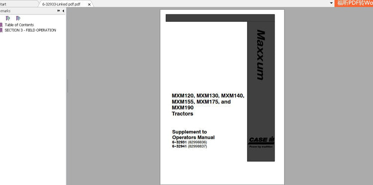 CASE IH TRACTOR MXM120 130, 140, 155, 175, 190 6-32933 OPERATOR’S MANUAL - PDF FILE