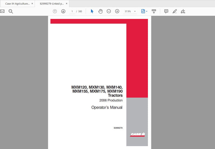 CASE IH TRACTOR MXM120, 130, 140, 155, 175, 190 TRACTORS 2006 PRODUCTION 82999279 OPERATOR’S MANUAL - PDF FILE