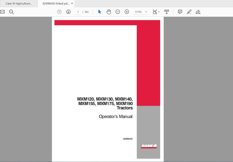 CASE IH TRACTOR MXM120 MXM130 MXM140 MXM155 MXM175 MXM190 82998430 OPERATOR’S MANUAL - PDF FILE