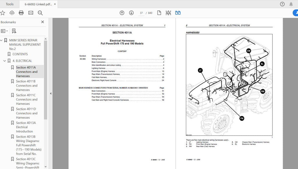 CASE IH TRACTOR MXM 120-190 SUPPLEMENT SERVICE MANUAL 6-66002 - PDF FILE