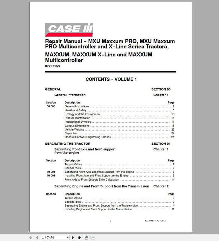 CASE IH MXU100, MXU110, MXU115, MXU125, MXU130, MXU135 Value Limited Repair Manual 87659930