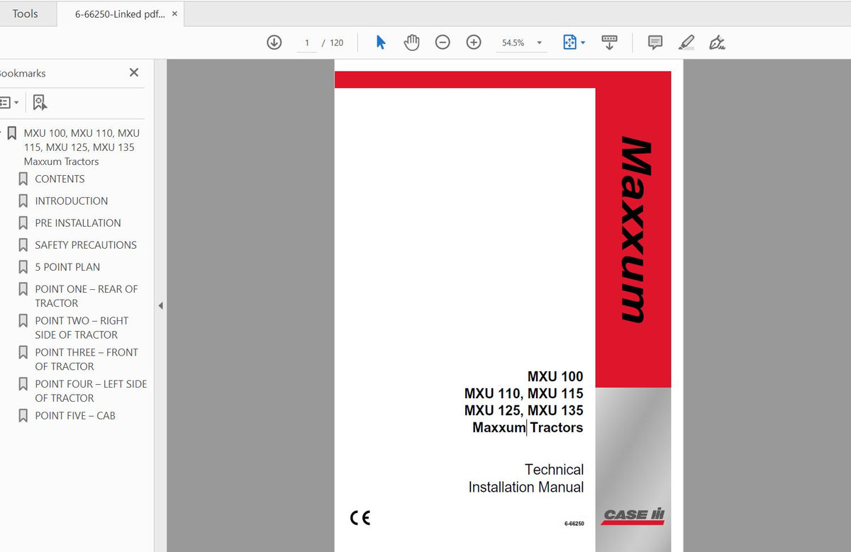 CASE IH TRACTOR MXU 100 MXU 110, MXU 115, MXU 125, MXU 135 MAXXUM 6-66250 OPERATOR’S MANUAL- PDF FILE