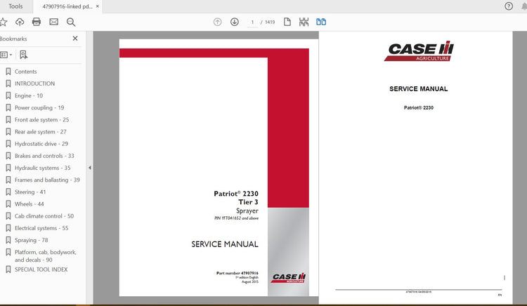 CASE IH TRACTOR PATRIOT 2230 TIER 3 SPRAYER SERVICE MANUAL 47907916 - PDF FILE