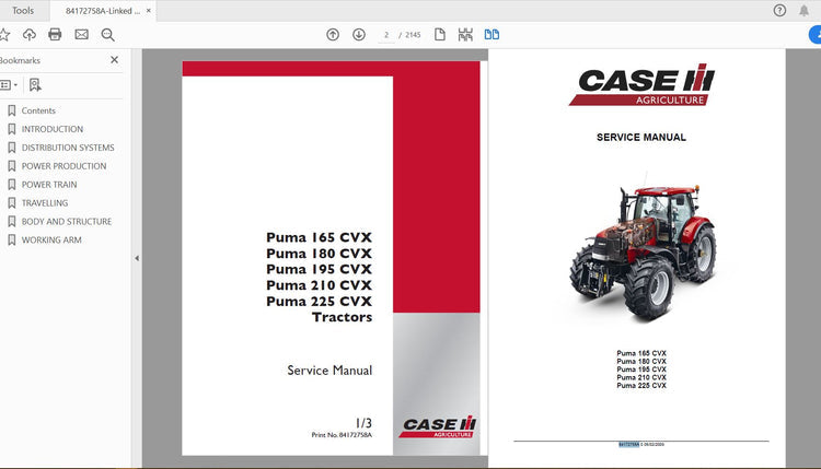 CASE IH TRACTOR PUMA 165, 180, 195, 210, 225 CVX SERVICE MANUAL 84172758A - PDF FILE