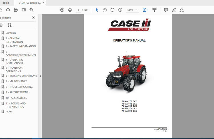 CASE IH Tractor Puma 170, 185, 200, 215, 230 CVX 84571763 Operator’s Manual PDF
