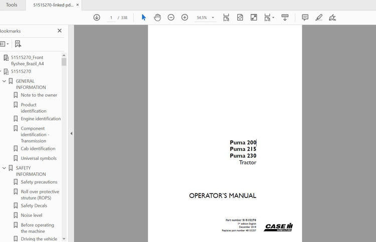 CASE IH Tractor PUMA 200, 215, 230 51515270 Operator’s Manual - PDF File