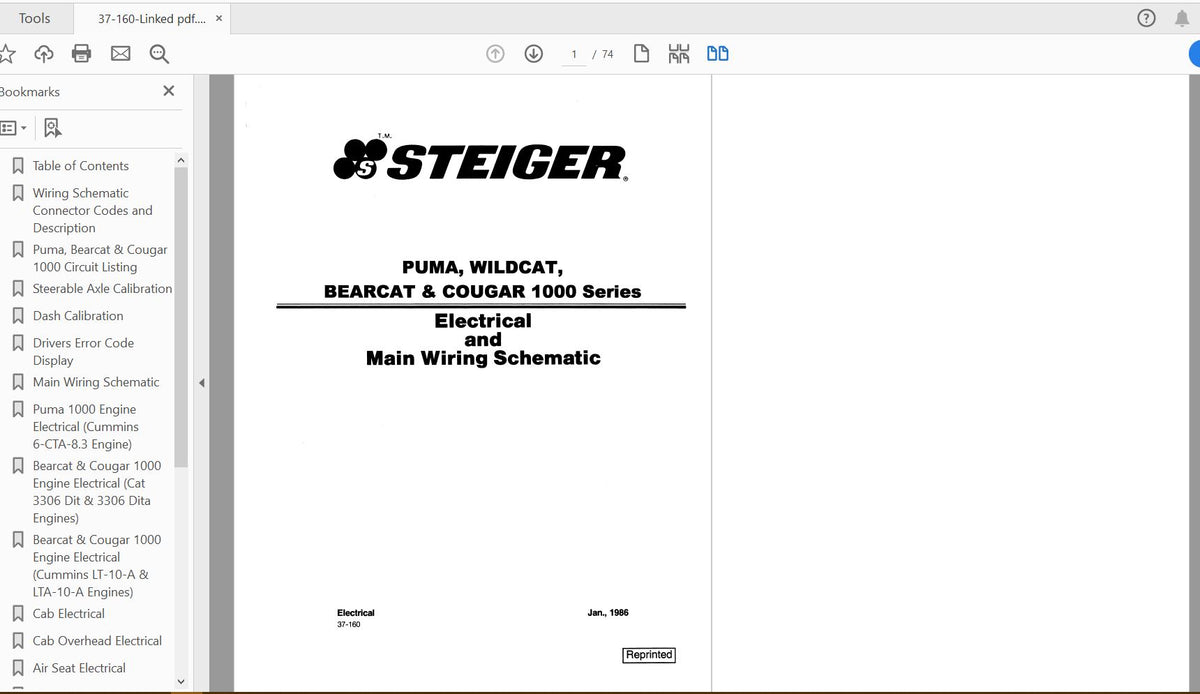Case IH Puma, Wildcat, Bearcat, Cougar 1000 Series Electrical Wiring Schematic Service Manual (37-160) - PDF