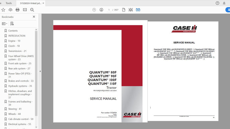 CASE IH TRACTOR QUANTUM 80F, QUANTUM 90F, QUANTUM 100F, QUANTUM 110F, TIER 4A (INTERIM) SERVICE MANUAL 51526024 - PDF FILE
